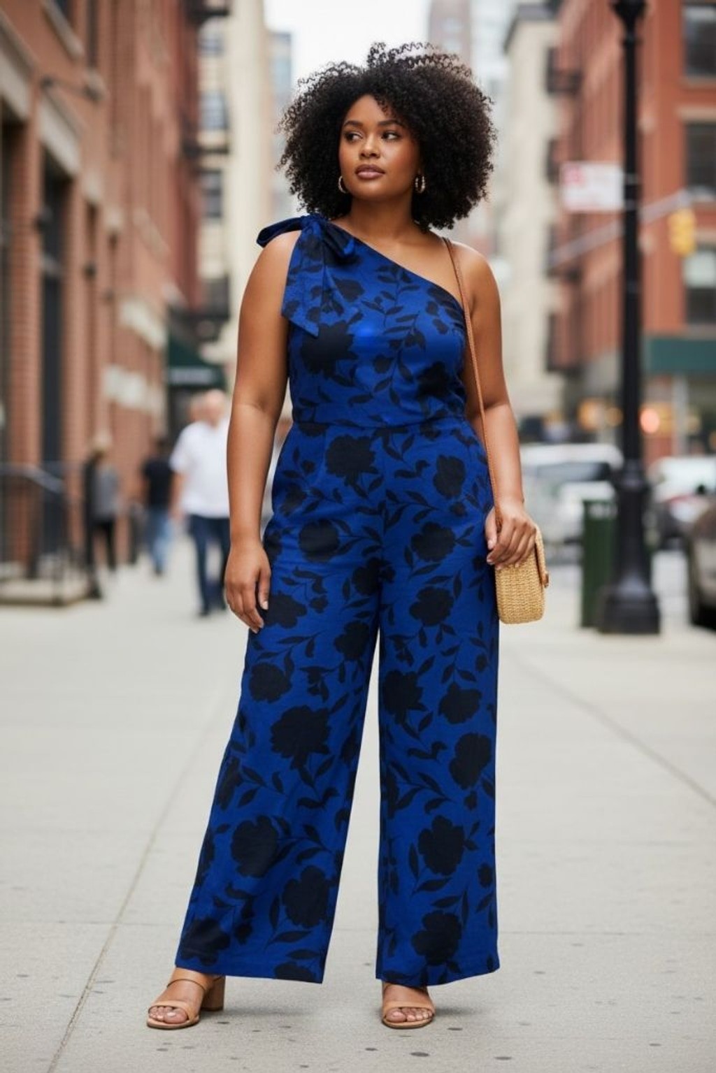 Kate Spade Blue & Black Floral One-Shoulder Jumpsuit Plus Size 14