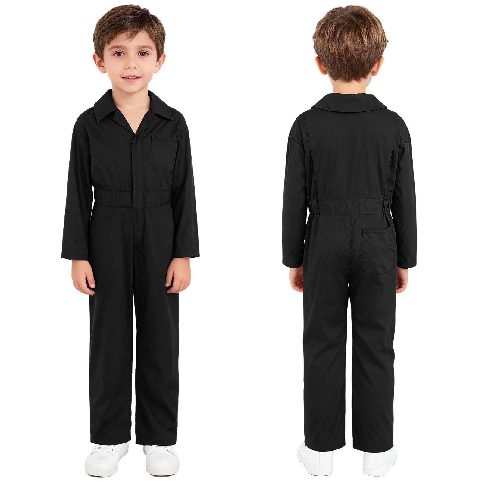 Women Kid Mechanic Uniform Coveralls Turn-down Collar Front Zipper Work Overalls
