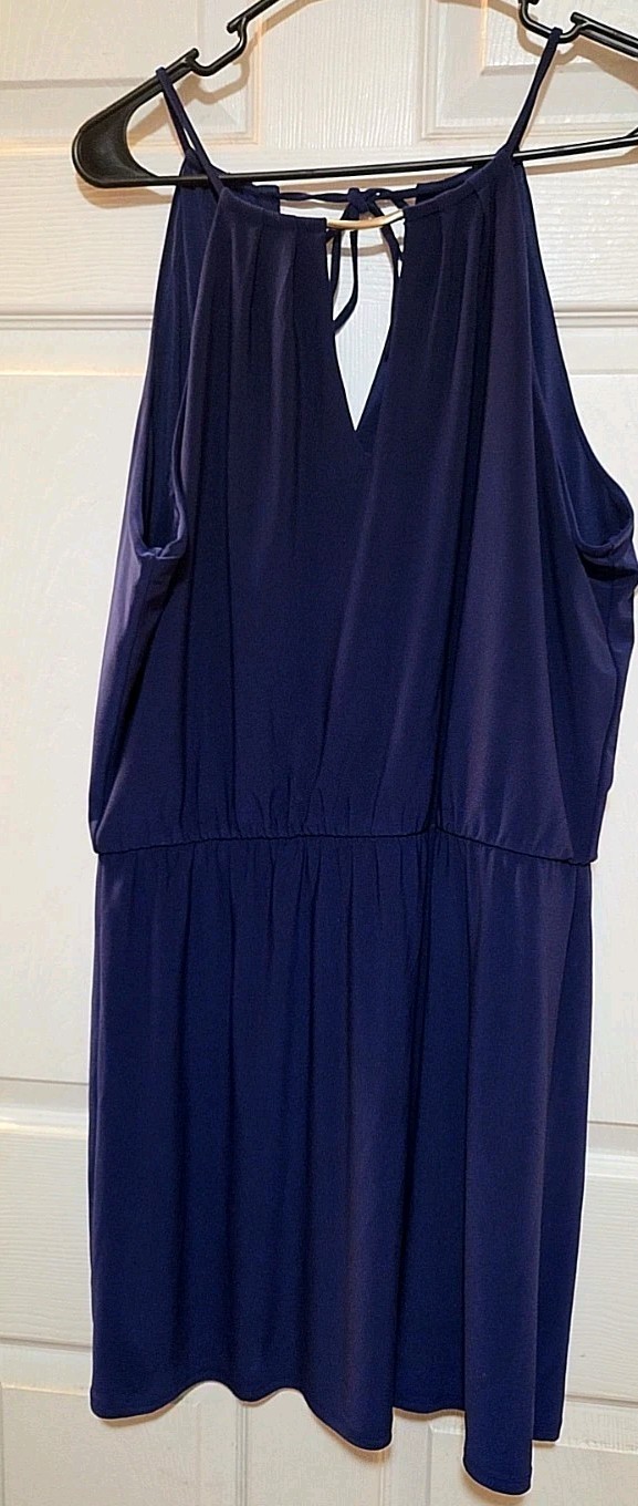 White House Black Market Women’s Blue Halter Tie Neck Romper Elastic Waist L