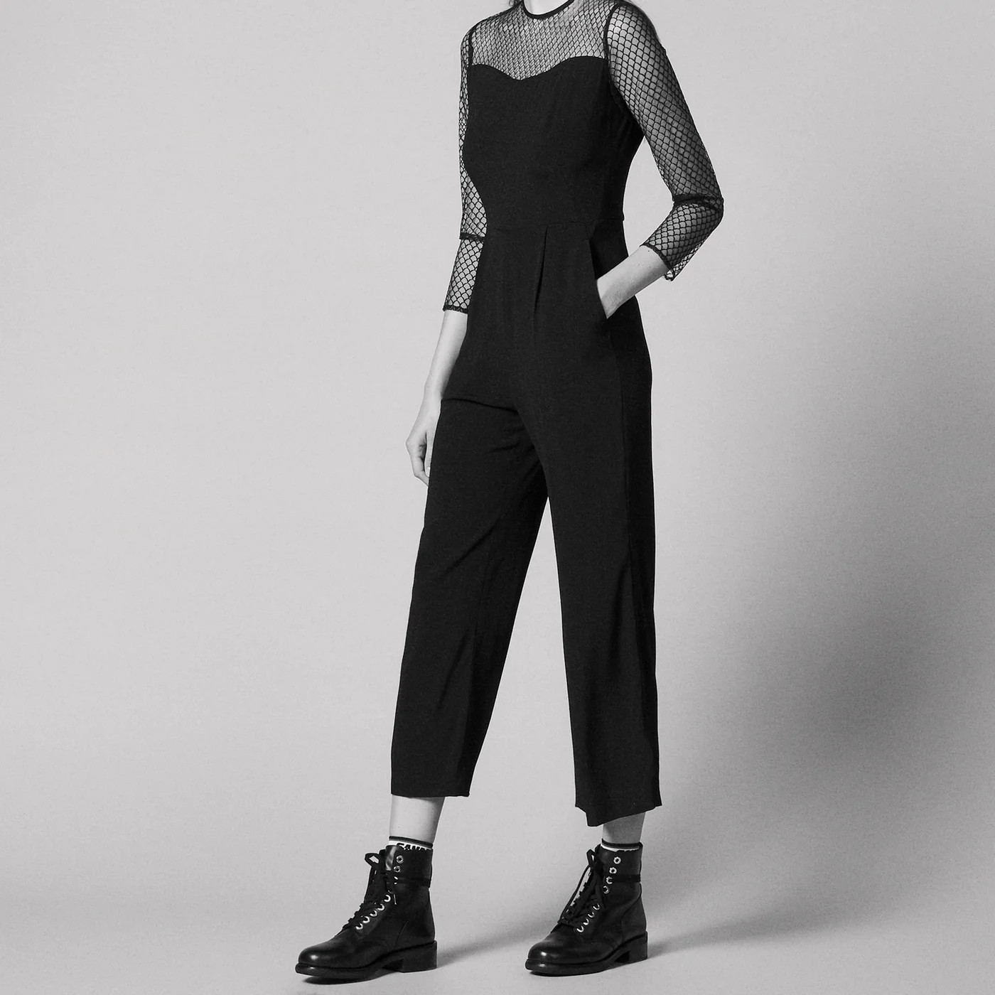 Sandro Women’s Gesette Lace Top Insert Wide Leg Jumpsuit In Black Size 36 $514