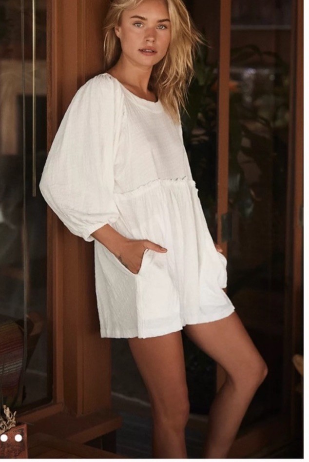 Free People FP Beach Beyond Obsessed Romper 3/4 Sleeves With Pockets