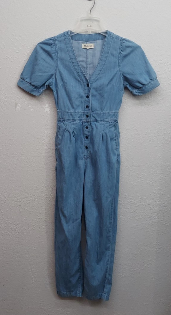 Madewell Chambray Jumpsuit Womens 00 Blue Cotton Lyocell One Piece Button Front