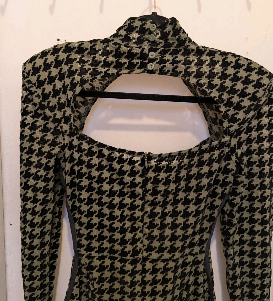 Adidas Ivy Park Houndstooth Catsuit XS Long Sleeve Sheer Mesh Sexy