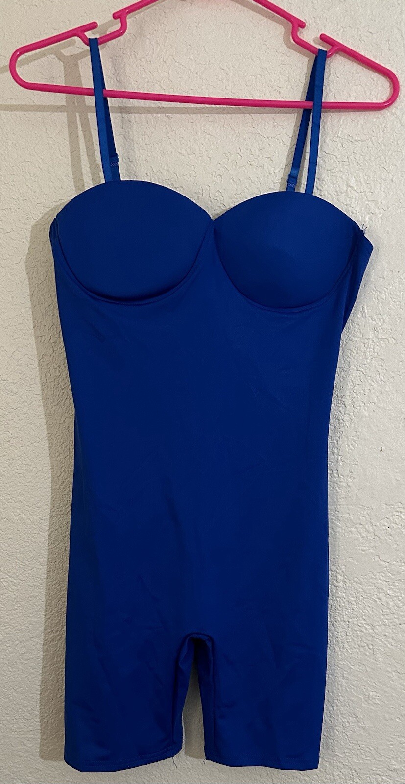 Polyester/Spandex Stretch Knit Strappy Backless Solid Color Cami Romper (Royal)