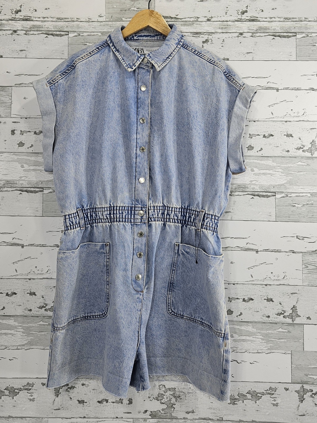 Zara Denim Acid Wash Snap Buttom Short Jumpsuit Womens XXLarge