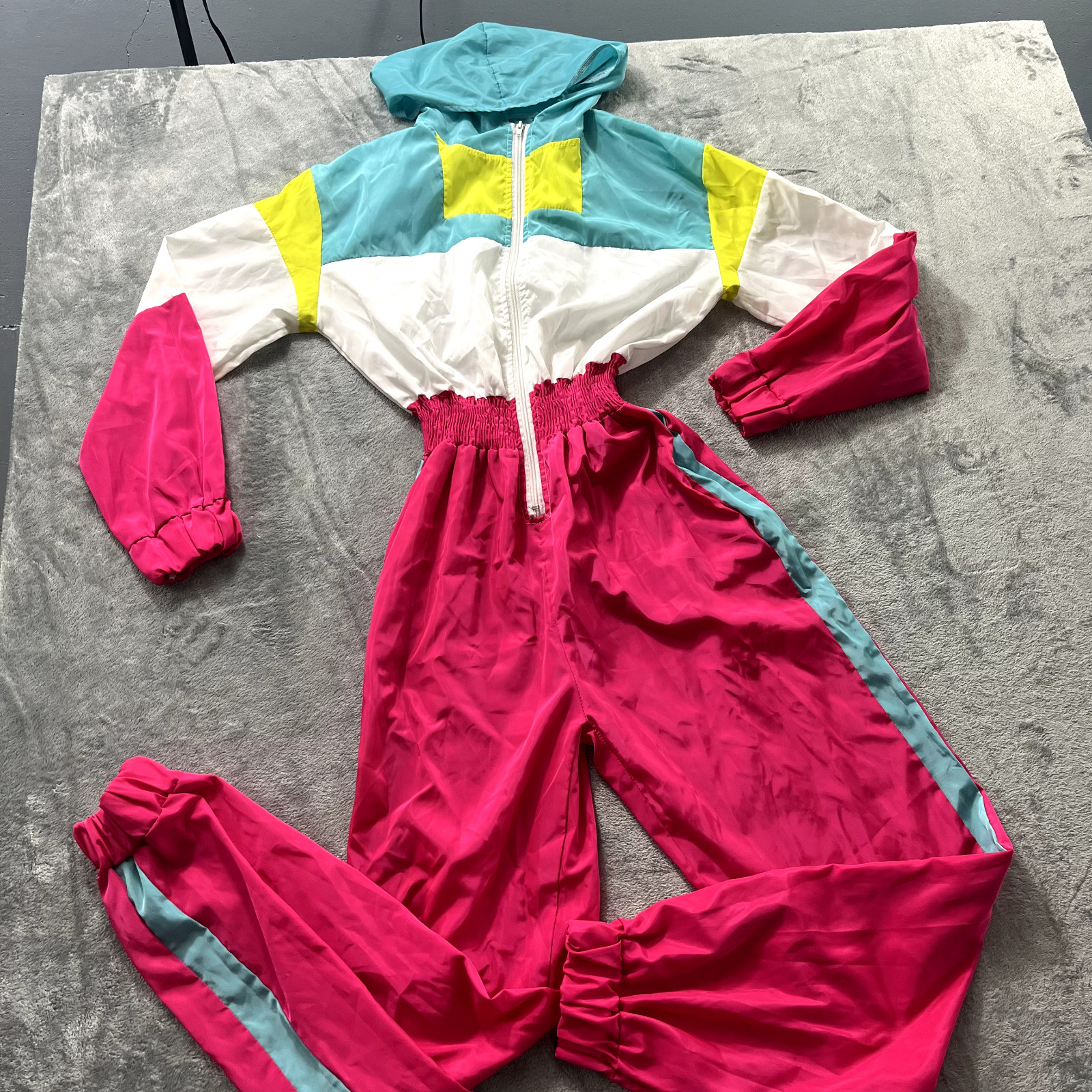 Vintage ’80s 90s Color Block Neon Jumpsuit Size Med Retro Y2K Barbie