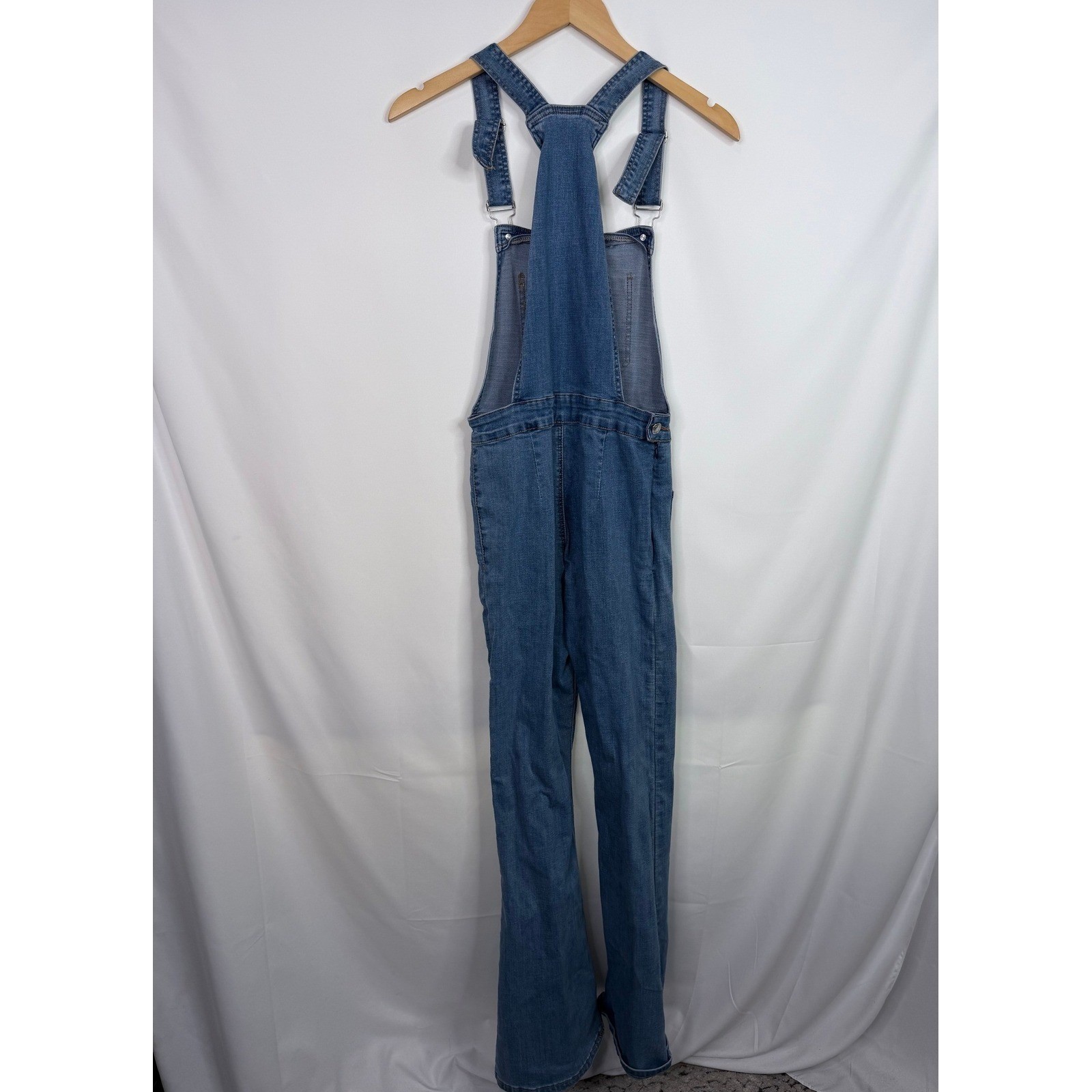 Edikted Denim Overalls Women Size S Blue Flare Leg Jumpsuit