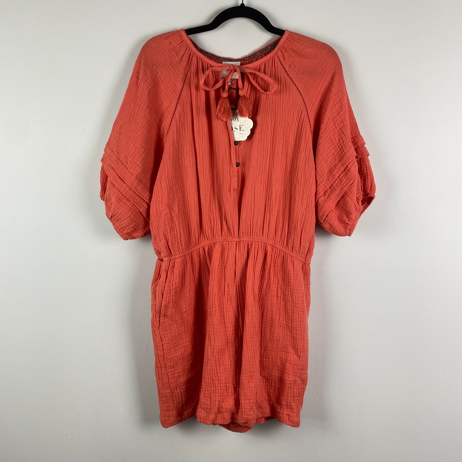 Knox Rose Guava Jelly Romper Size Large Gauzey Cotton Tie Neck