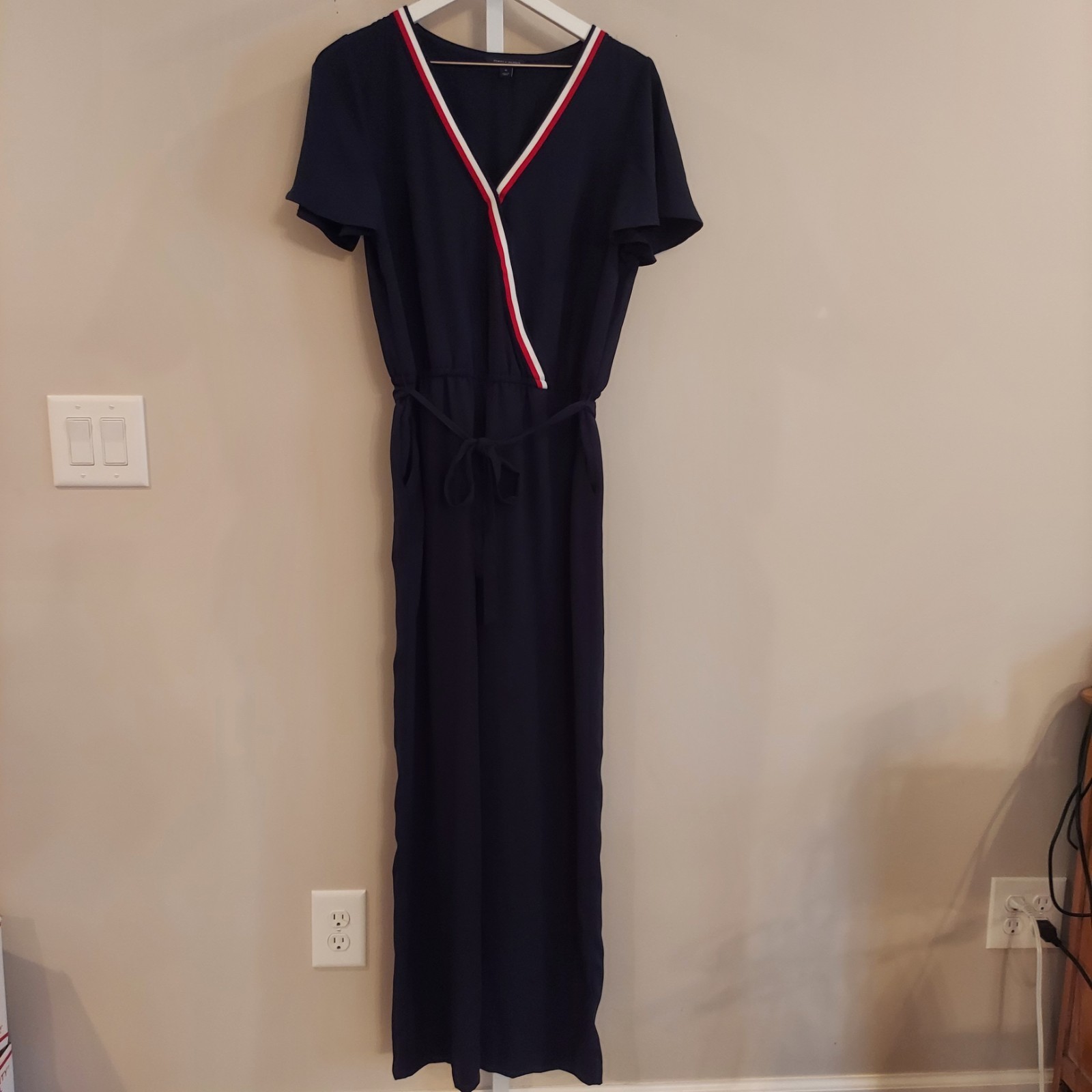 Tommy Hilfiger Jumpsuit Navy V-Neck Nautical Classic Short Sleeve Staple Travel