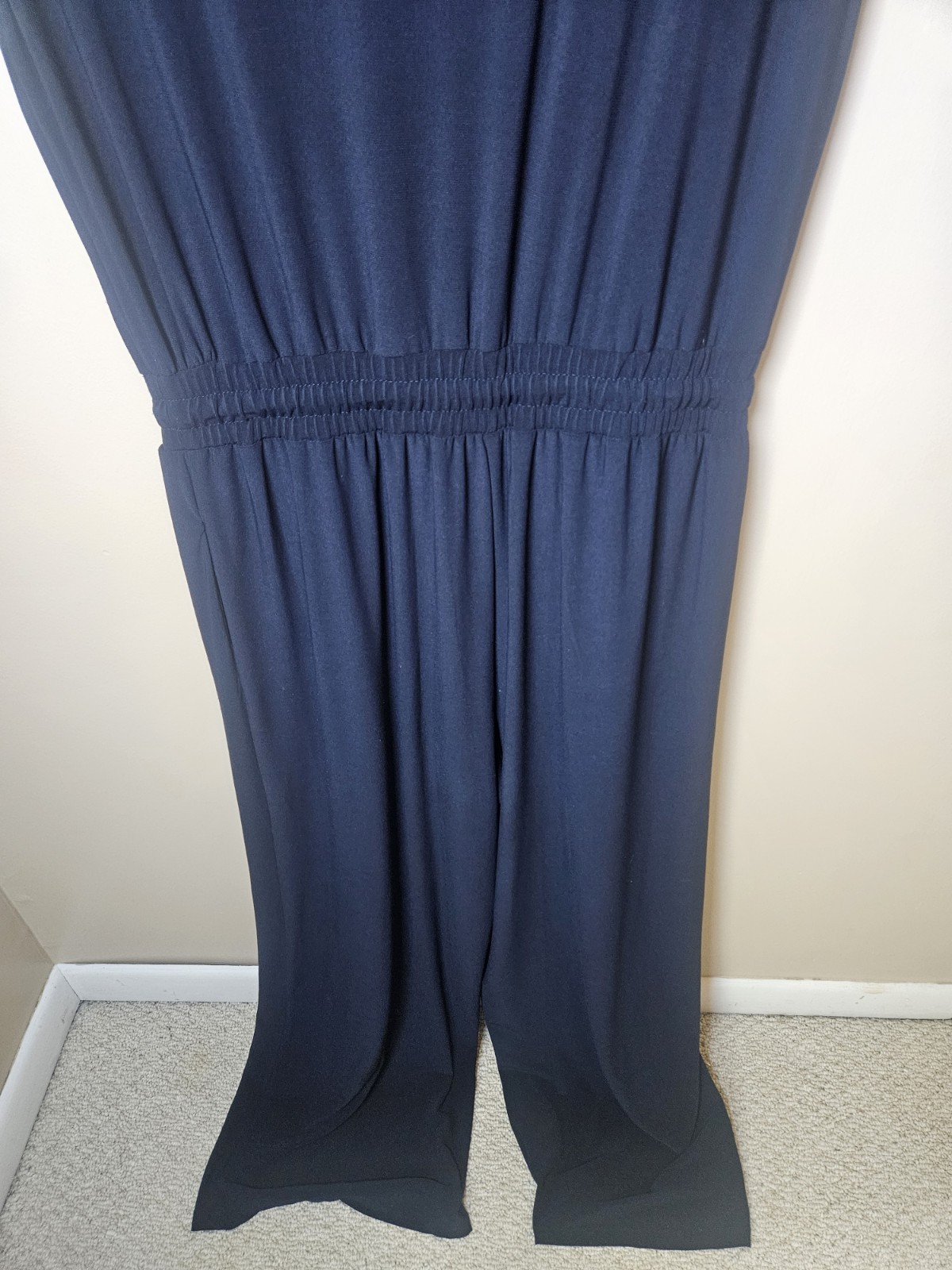 Emma & Michele Navy Tie Waist Wide Leg Stretch Jersey Jumpsuit Large