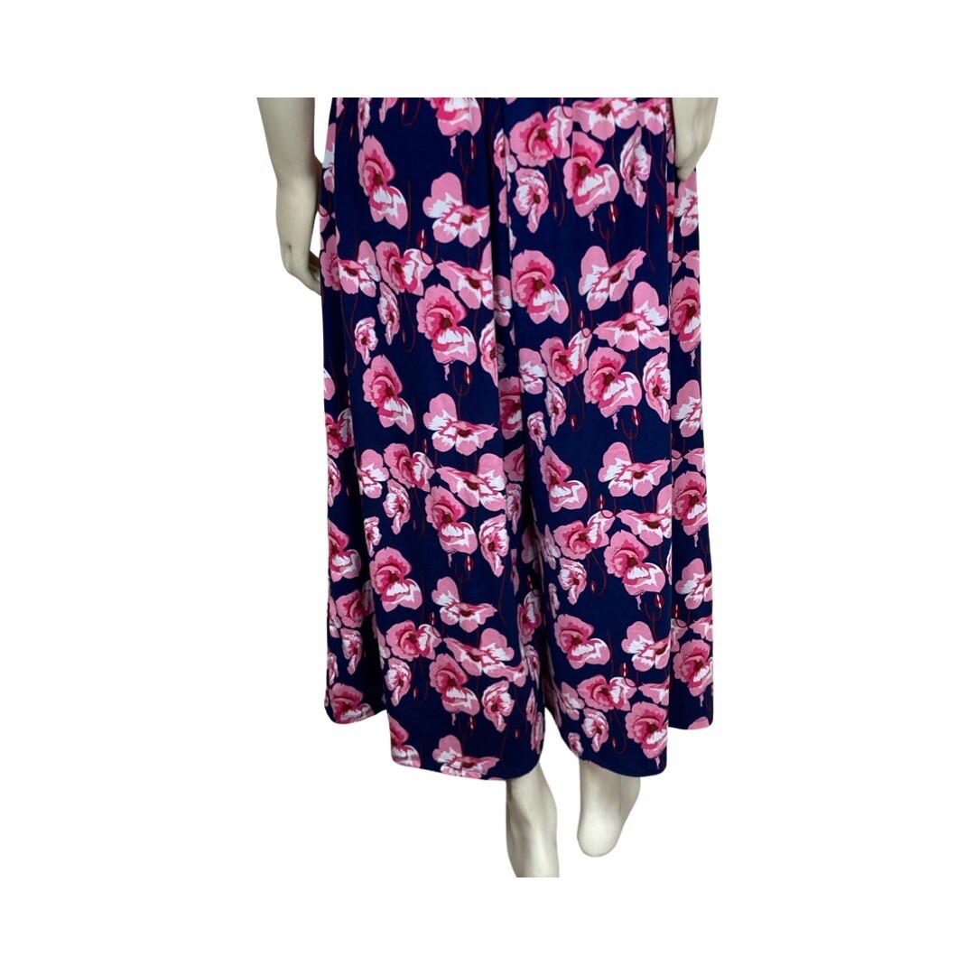 Poof New York Womens Floral Jumpsuit Blue With Pink Flowers Size L Style #223756