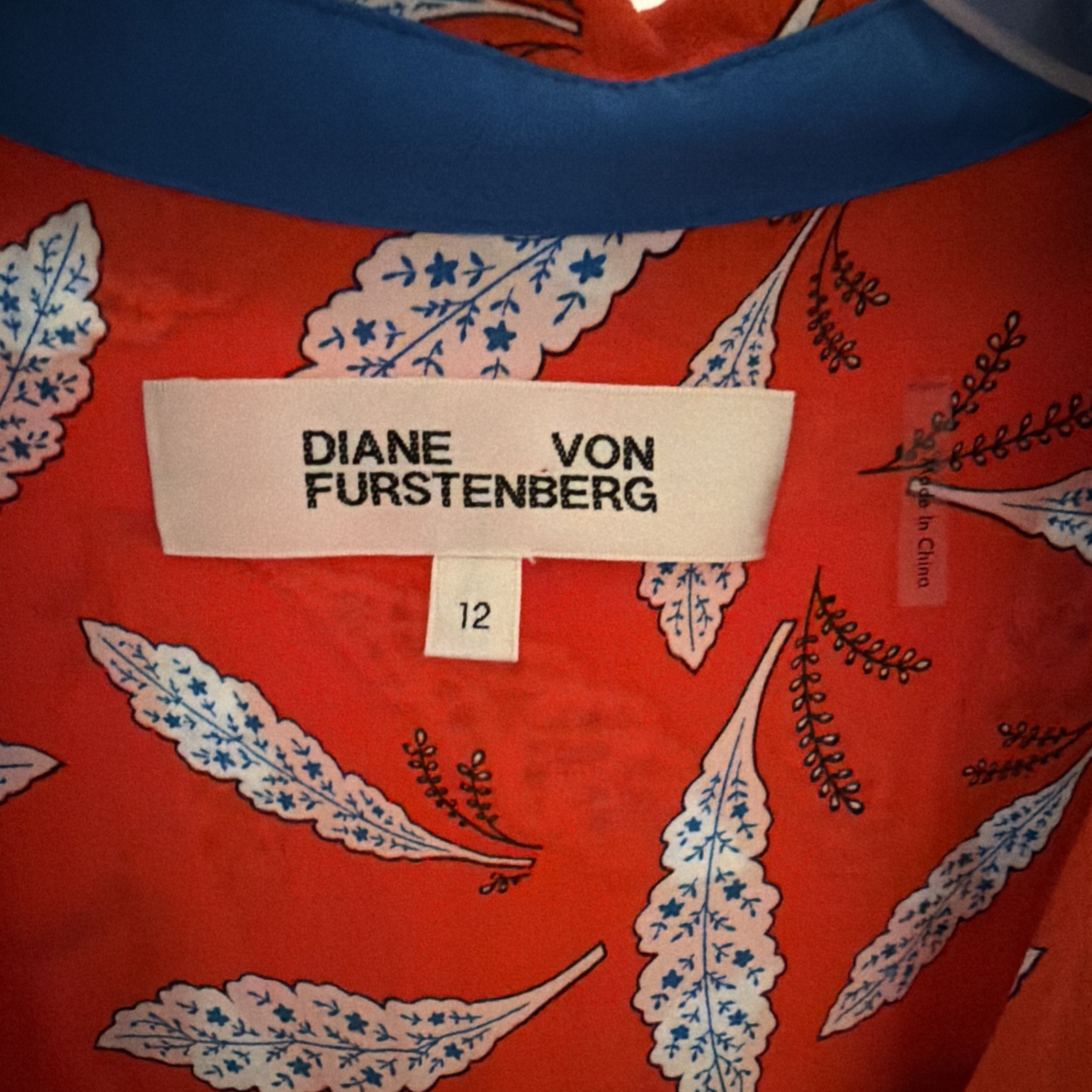 Diane Von Furstenberg Utilitarian Jumpsuit Orange Blue Benji Wrap Tie Size 12