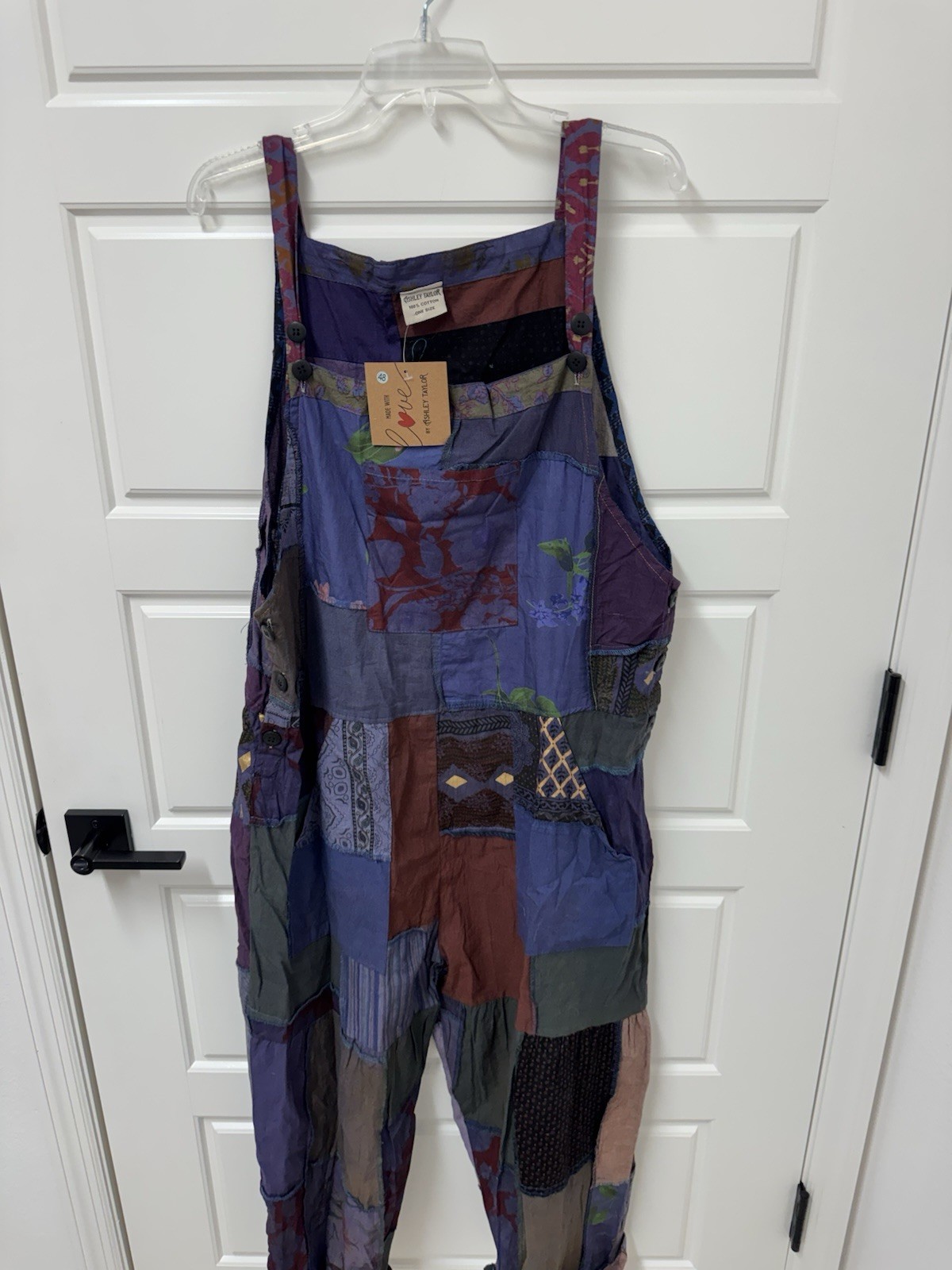 Ashley Taylor Patchwork Jumpsuit Overalls One Size Boho Hippie Festival NWT A3