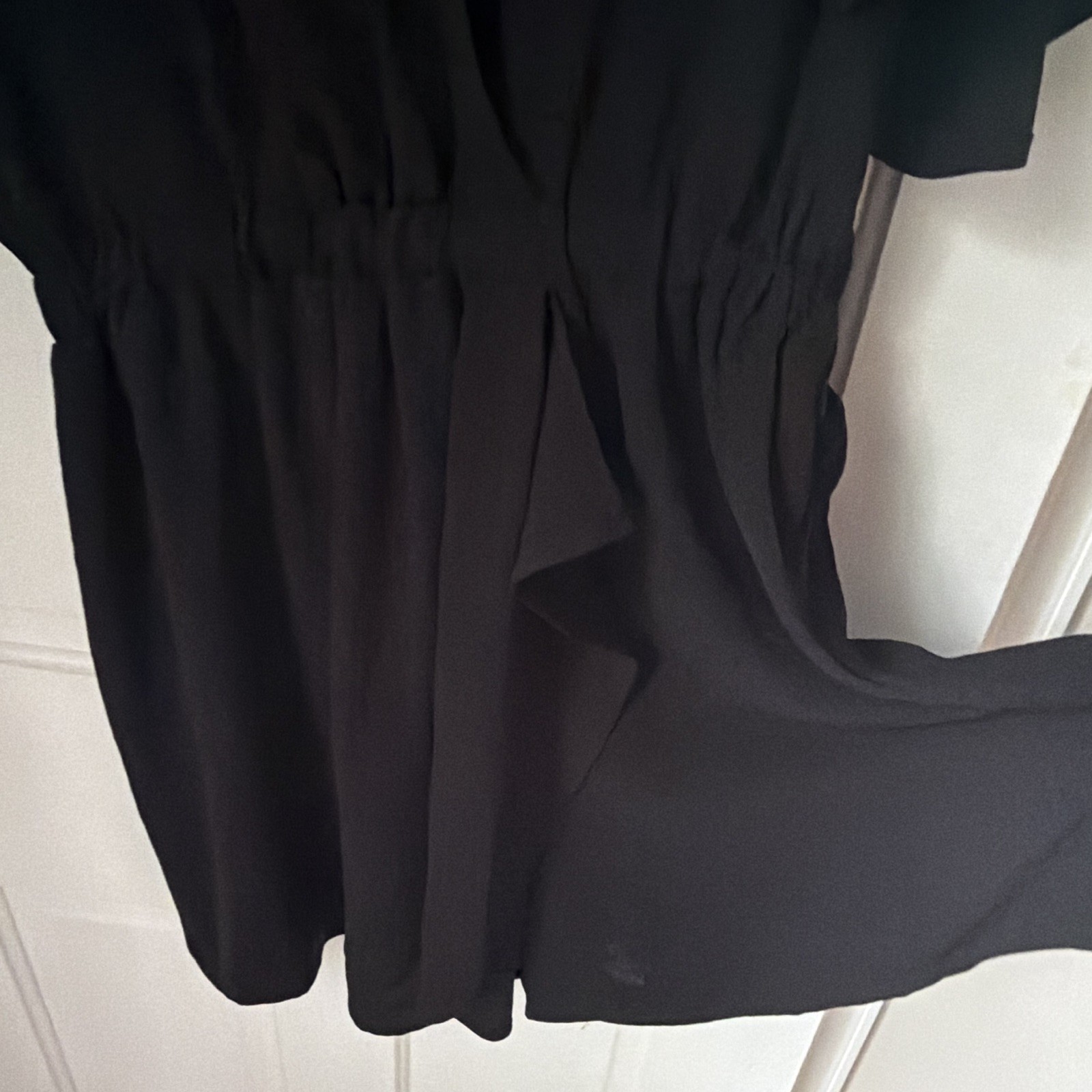 Emma & Michele Black Solid Chiffon Romper L Ruffle Flutter Sleeve Elastic Waist