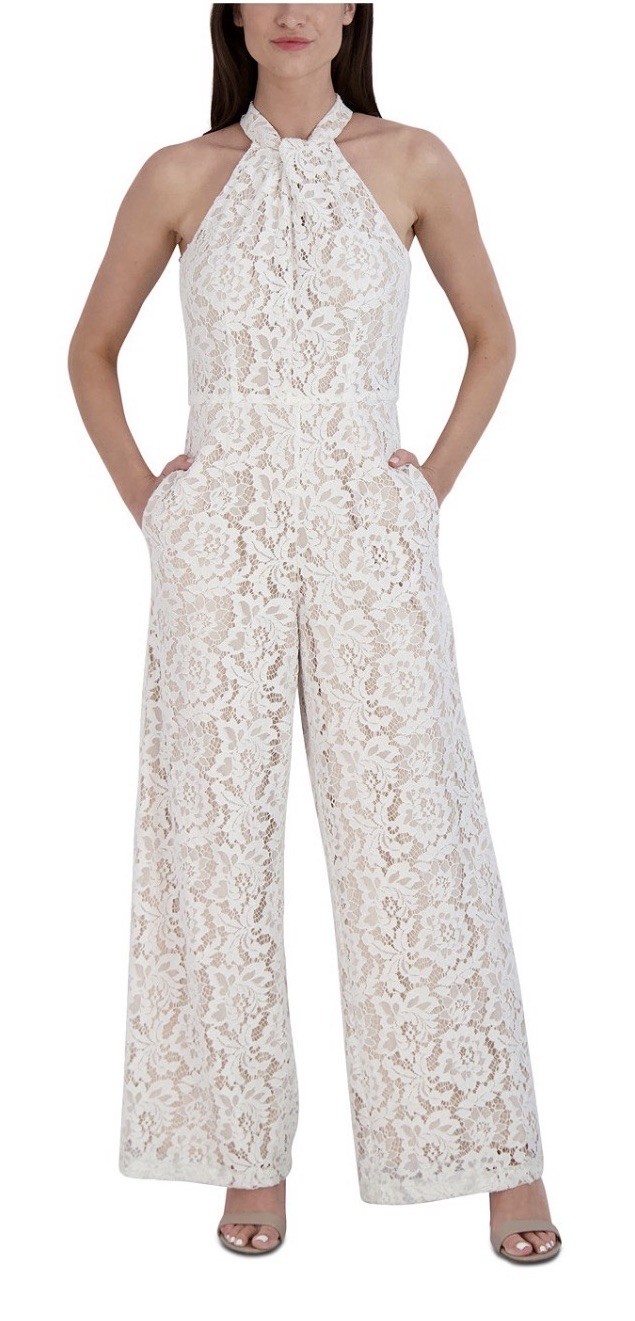 Julia Jordan Lace Twist-Neck Wide-Leg Jumpsuit Size 6