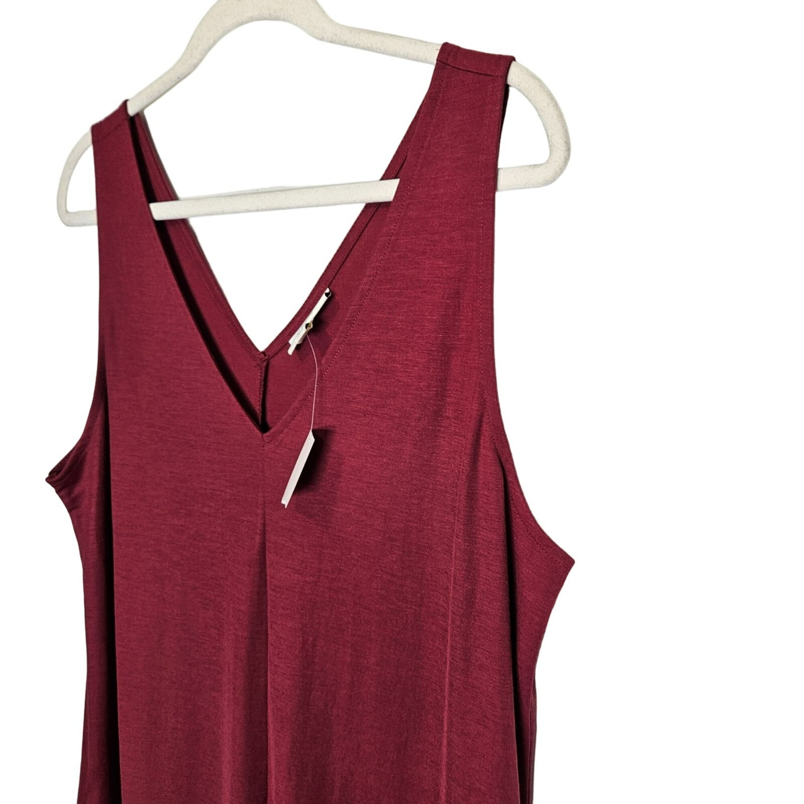 Sleeveless Maroon Jumpsuit Studio B V-Neckline Pockets Pull On Boxy Lagenlook