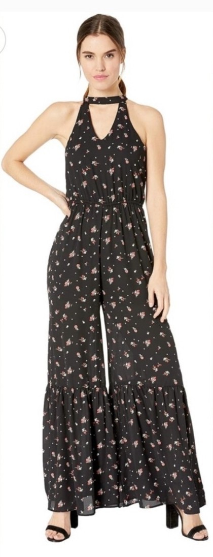 Jack by BB Dakota ‘Walk This Way’ Rose Print Jumpsuit Wide Leg Ruffle Small