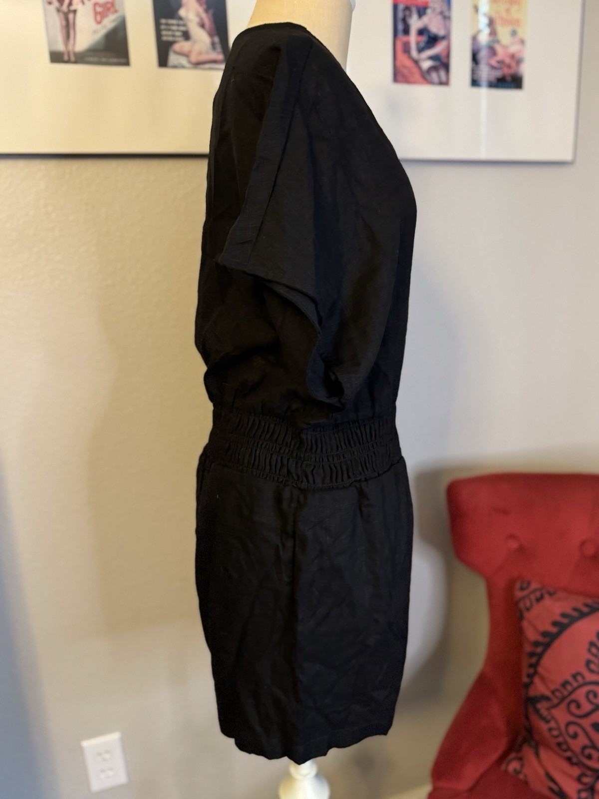 Mono b Black Linen Short Sleeve Shorts Romper Size M With Pockets NWT