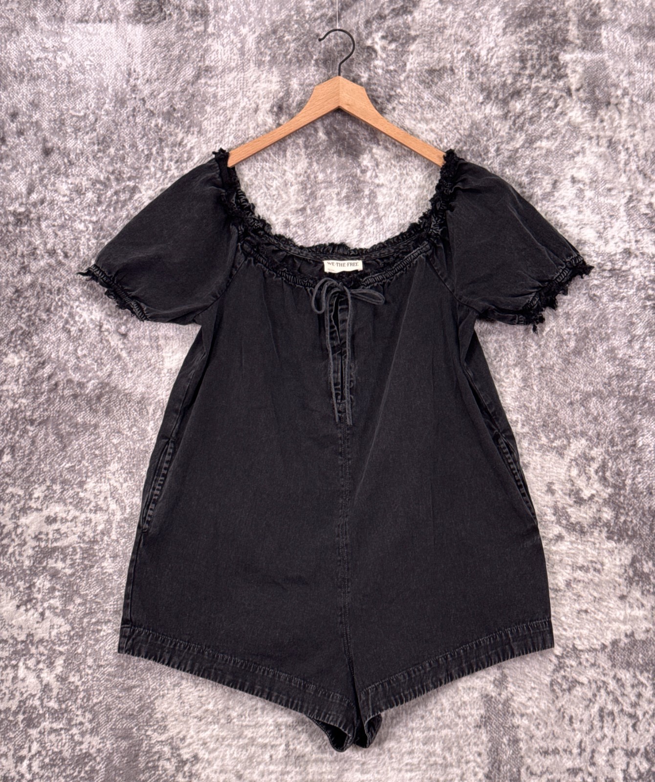 Free People Daisy Romper Large Womens Denim Babydoll Washed Black