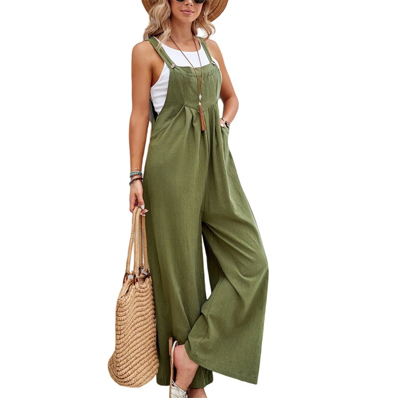 Ladies Casual Loose Denim Long Bib Pants Jumpsuit Jumpsuit Pocket S-3XL-