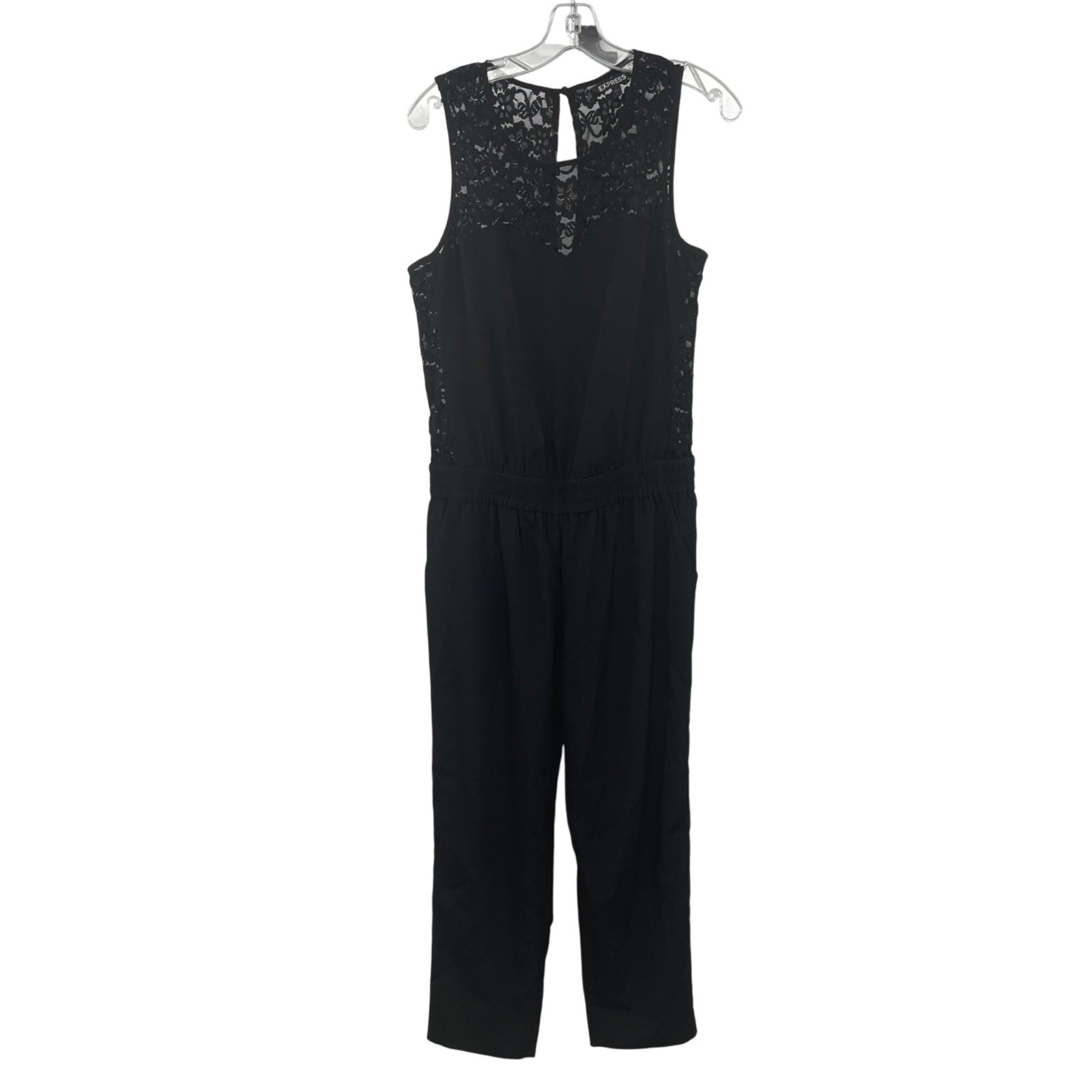 Express Sleeveless Jumpsuit Lace Sold Black Tapered Leg Size 8 Pockets