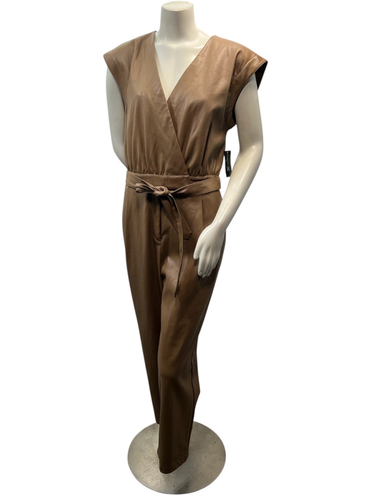 International Concepts Jumpsuit Womens Size Large Tan Faux Lather Sleeveless New