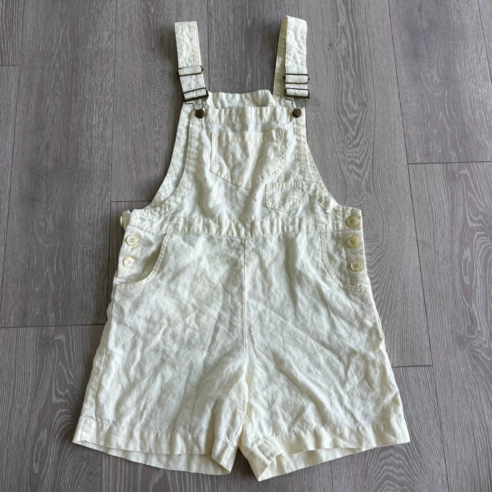 VTG Real Womens Light Yellow Relaxed Fit Comfort Modern 100% Linen Overalls S