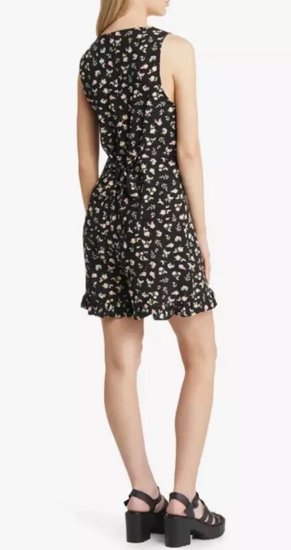 BP Nordstrom Black Floral 100% Rayon V Neck Romper Sleeveless Women Small