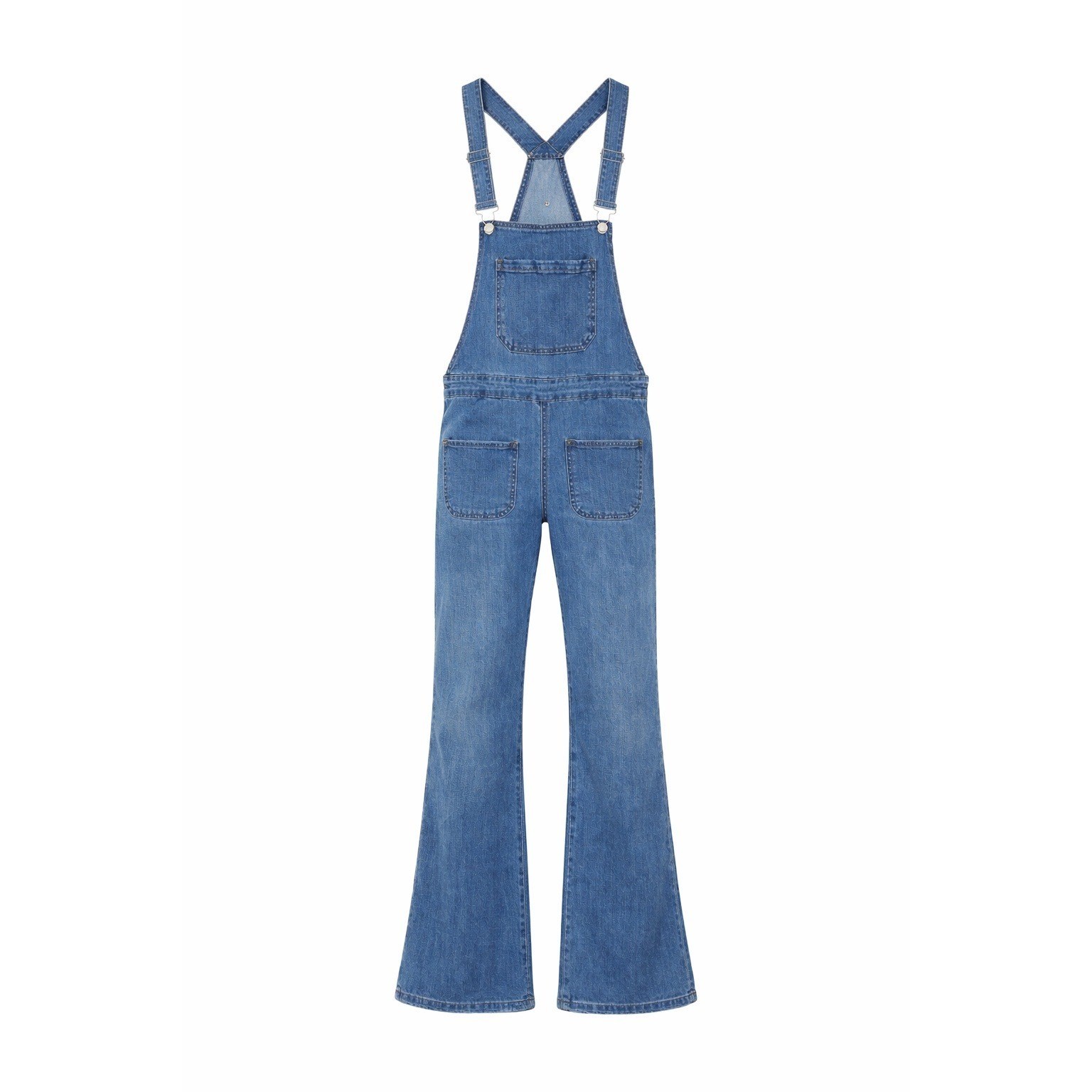 Edikted Denim Overalls Women Size S Blue Flare Leg Jumpsuit