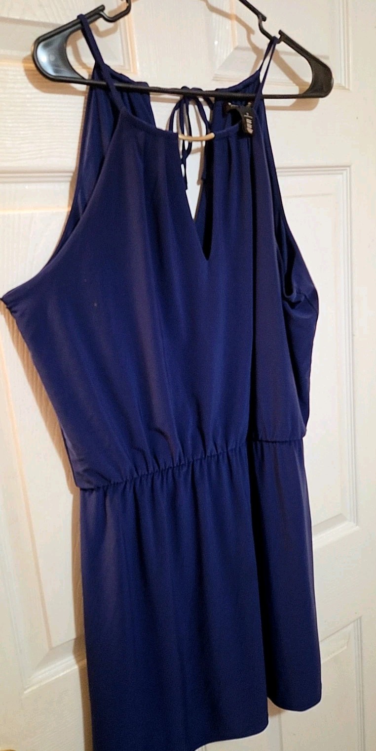 White House Black Market Women’s Blue Halter Tie Neck Romper Elastic Waist L