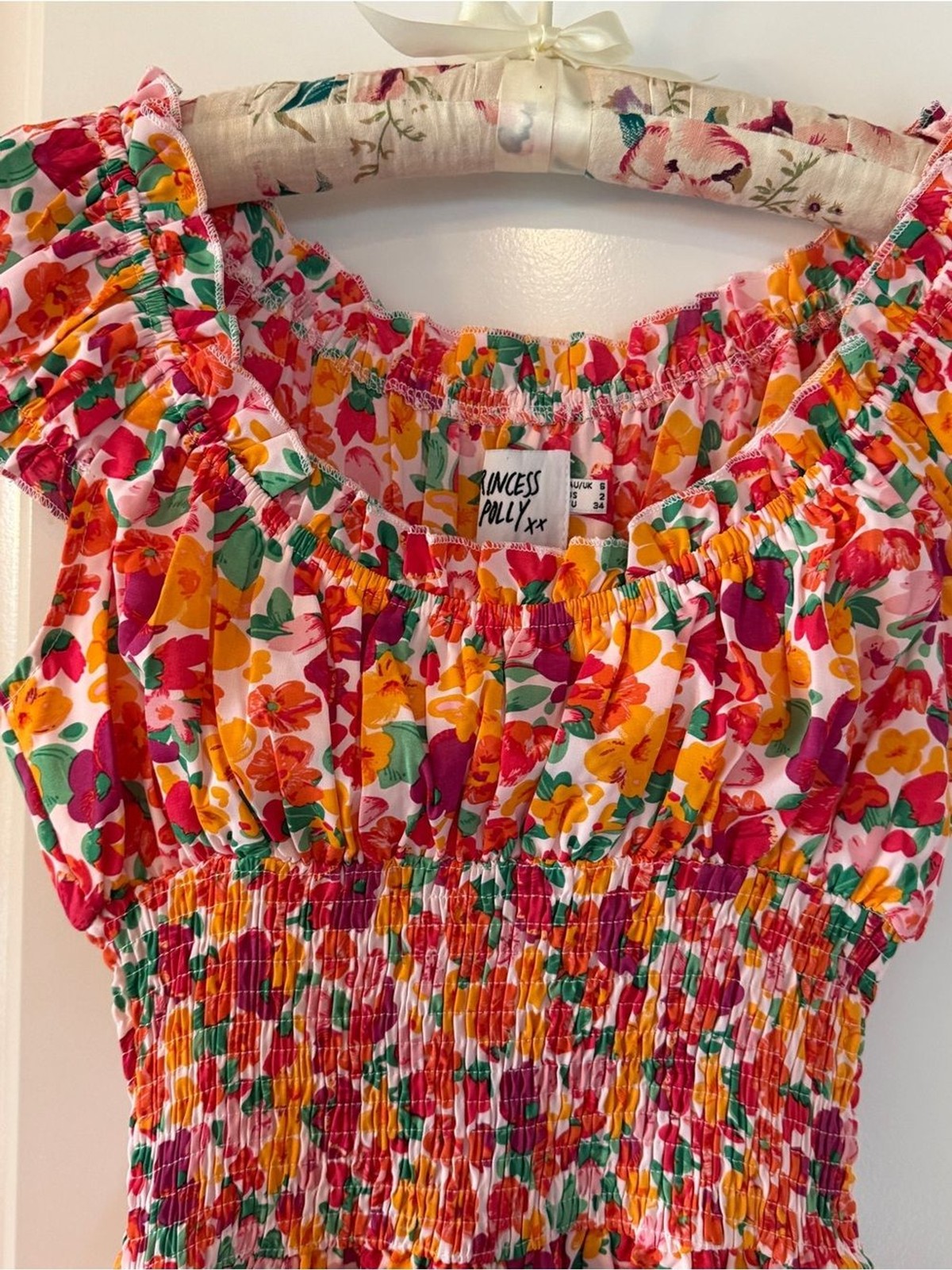 Princess Polly The Love Galore Pink & Orange Floral Romper Flowy Shorts Sz 2