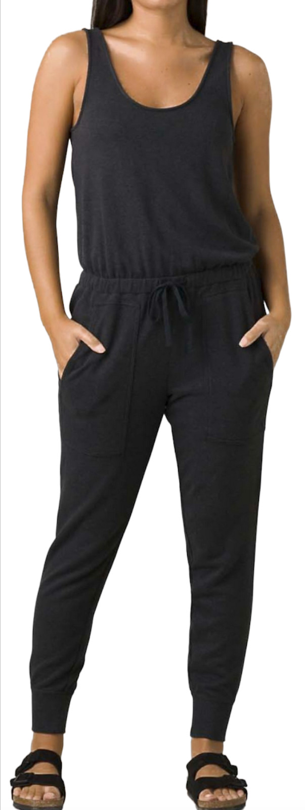 NEW PRANA BLACK COZY UP ONE PIECE PULL ON TANK JUMPSUIT SIZE SMALL