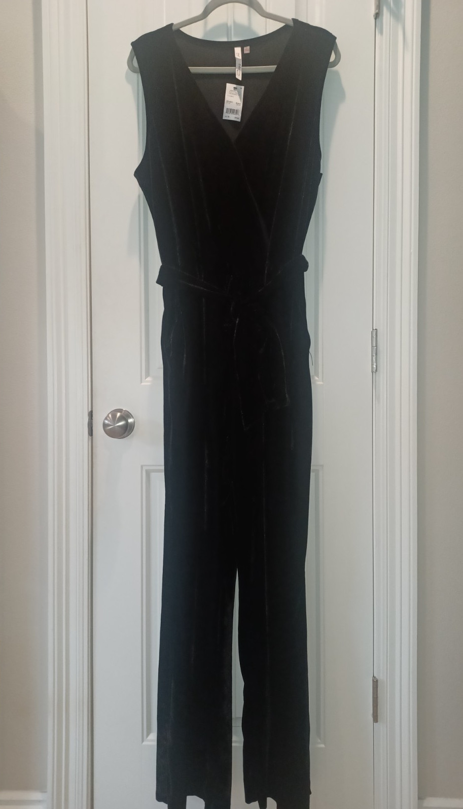 NWT! NY Collection Woman Black Belted Velvet Sleeveless Jumpsuit Size 2X