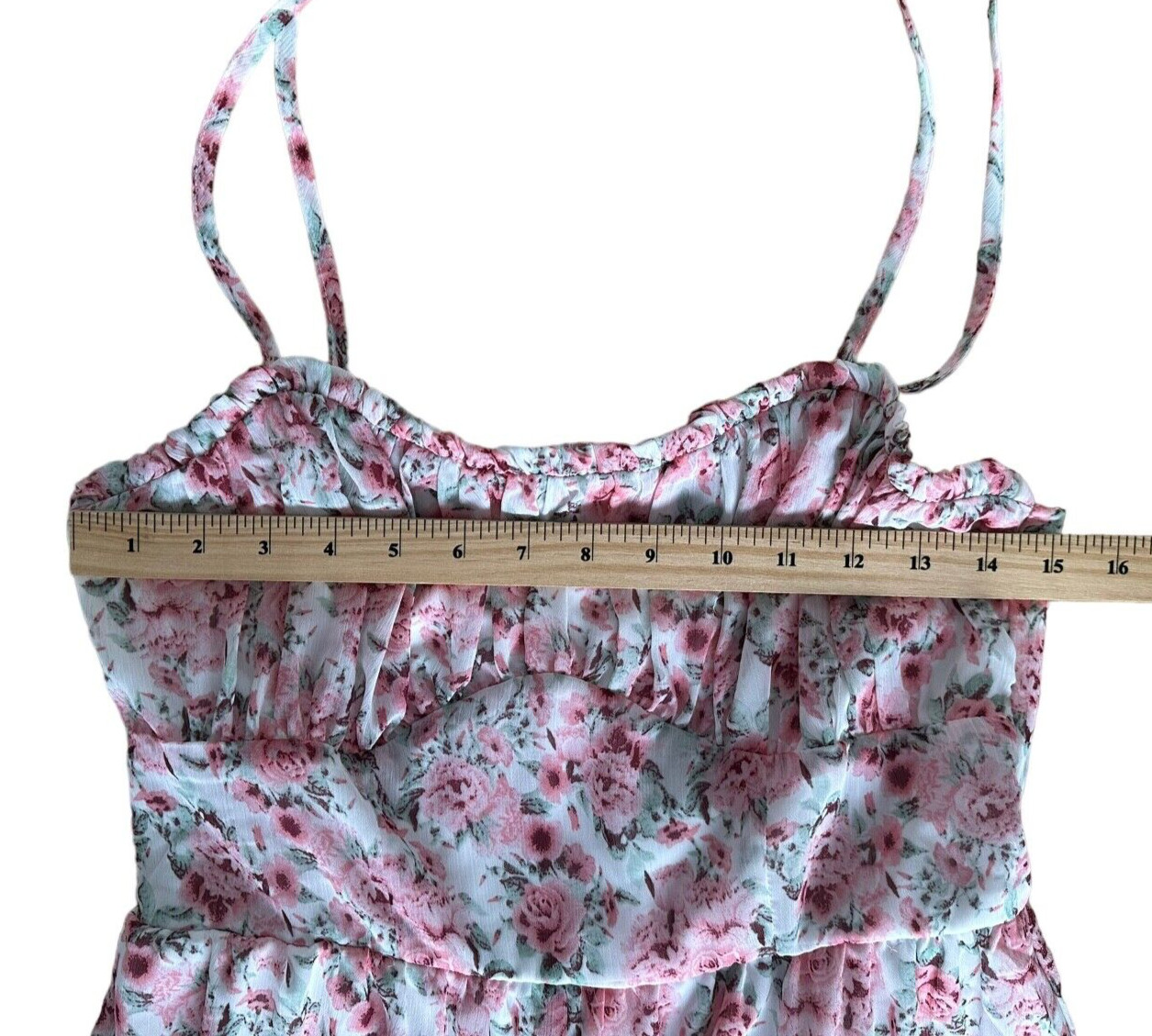 TRIXXI Junior’s Floral Romper Flare Ruffle Lined Size L White w/ Pink Flowers