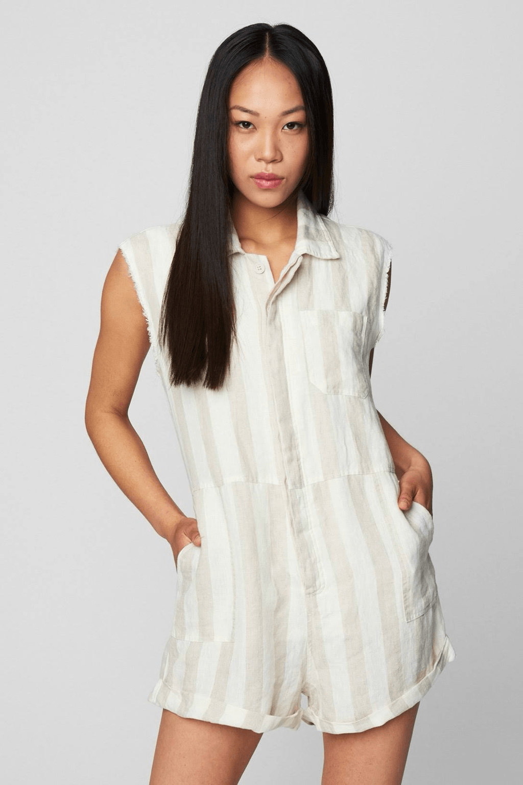 NWT – Blank NYC Striped Linen Romper In Changing Lanes