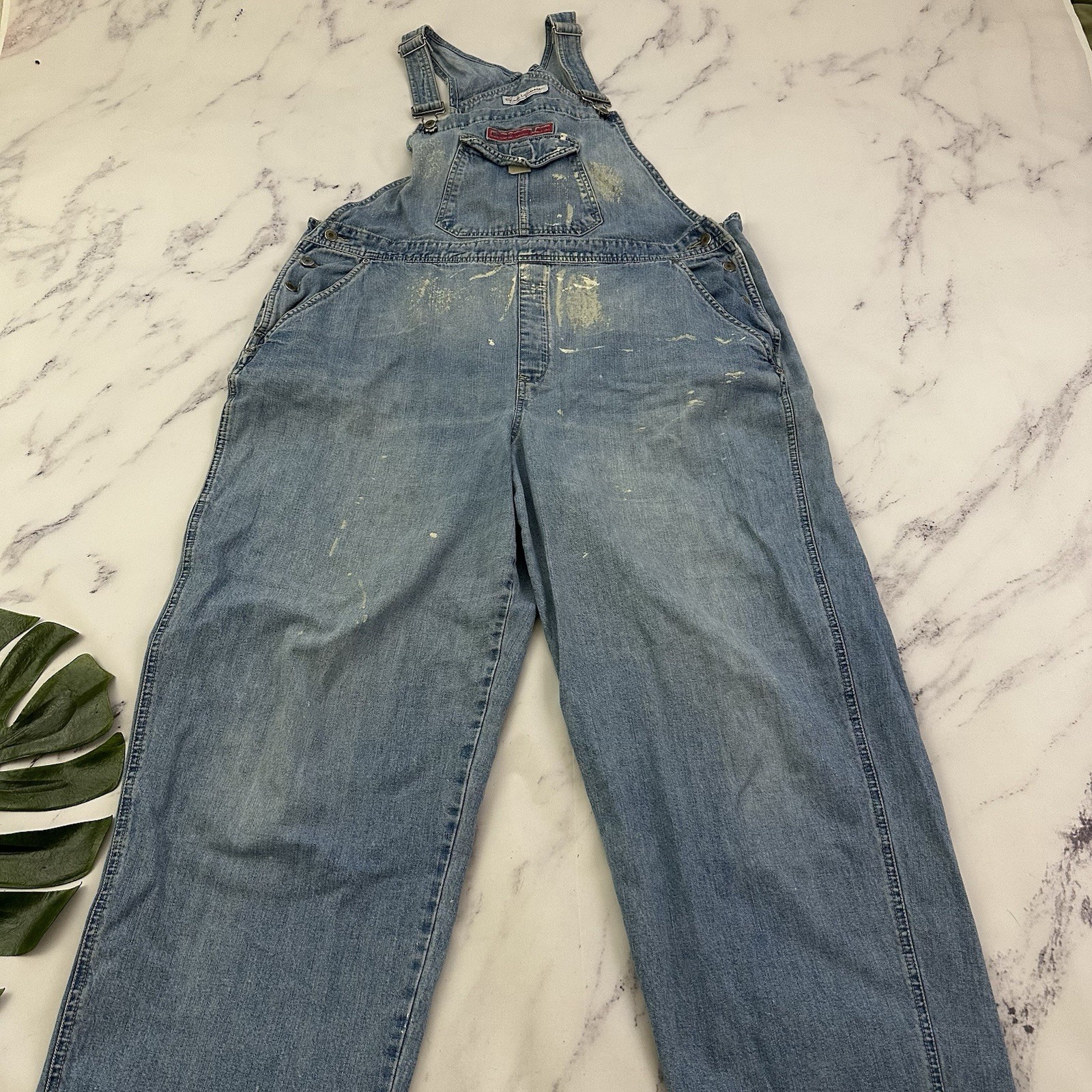 Gloria Vanderbilt Womens Vintage 90s Denim Overalls Size XL Light Wash Painted