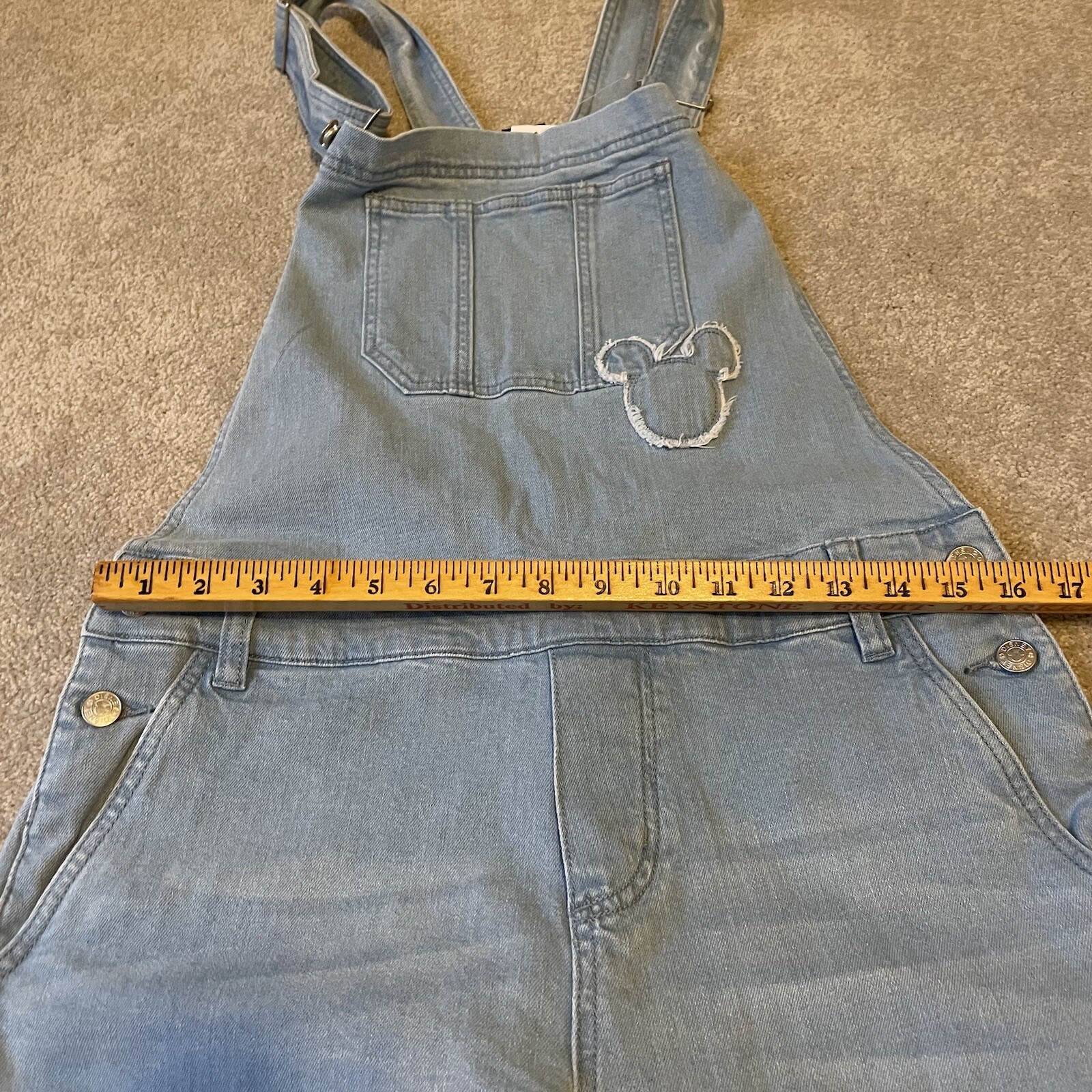 Disney Overalls Womens XS Blue Denim Mickey Mouse Bib Light Wash Casual Distress