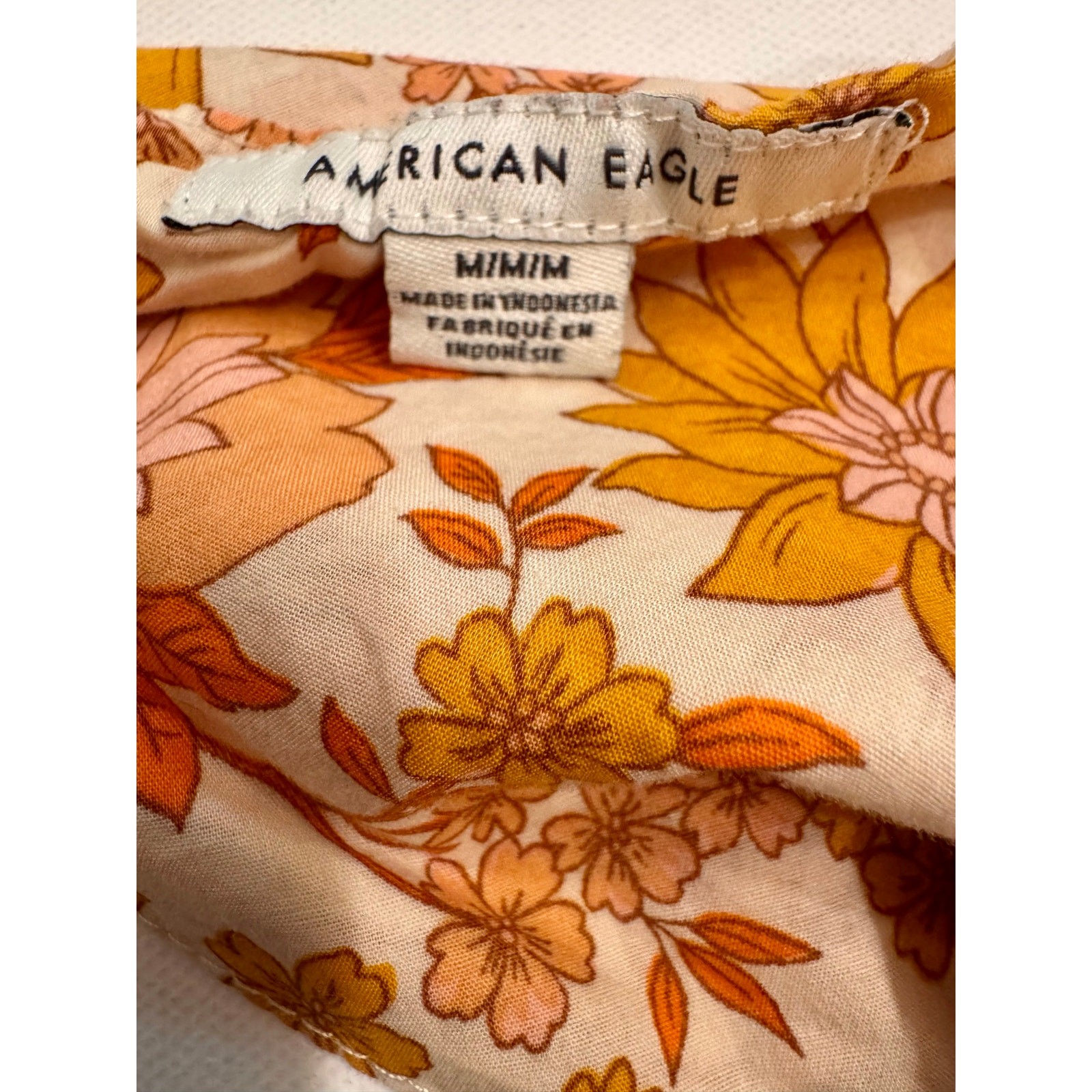 American Eagle Women’s Retro Floral Ruffle Romper Size M Pink/Yellow Tie Back