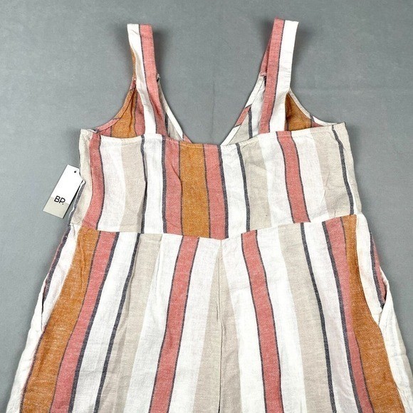 BP. Women Striped Linen Blend Wide Leg Cropped Jumpsuit Coral Mustard Small NEW