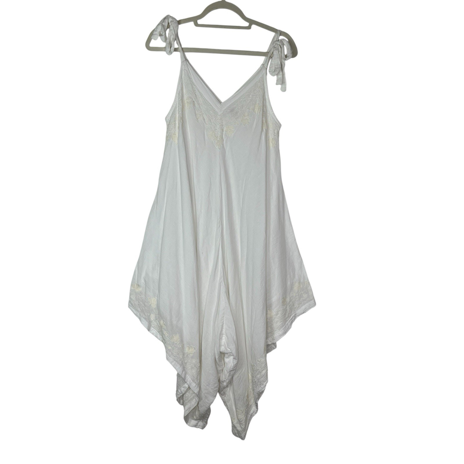 India Boutique White Embroidered Jumpsuit Cotton Size OS, Hippie, Boho, Beach