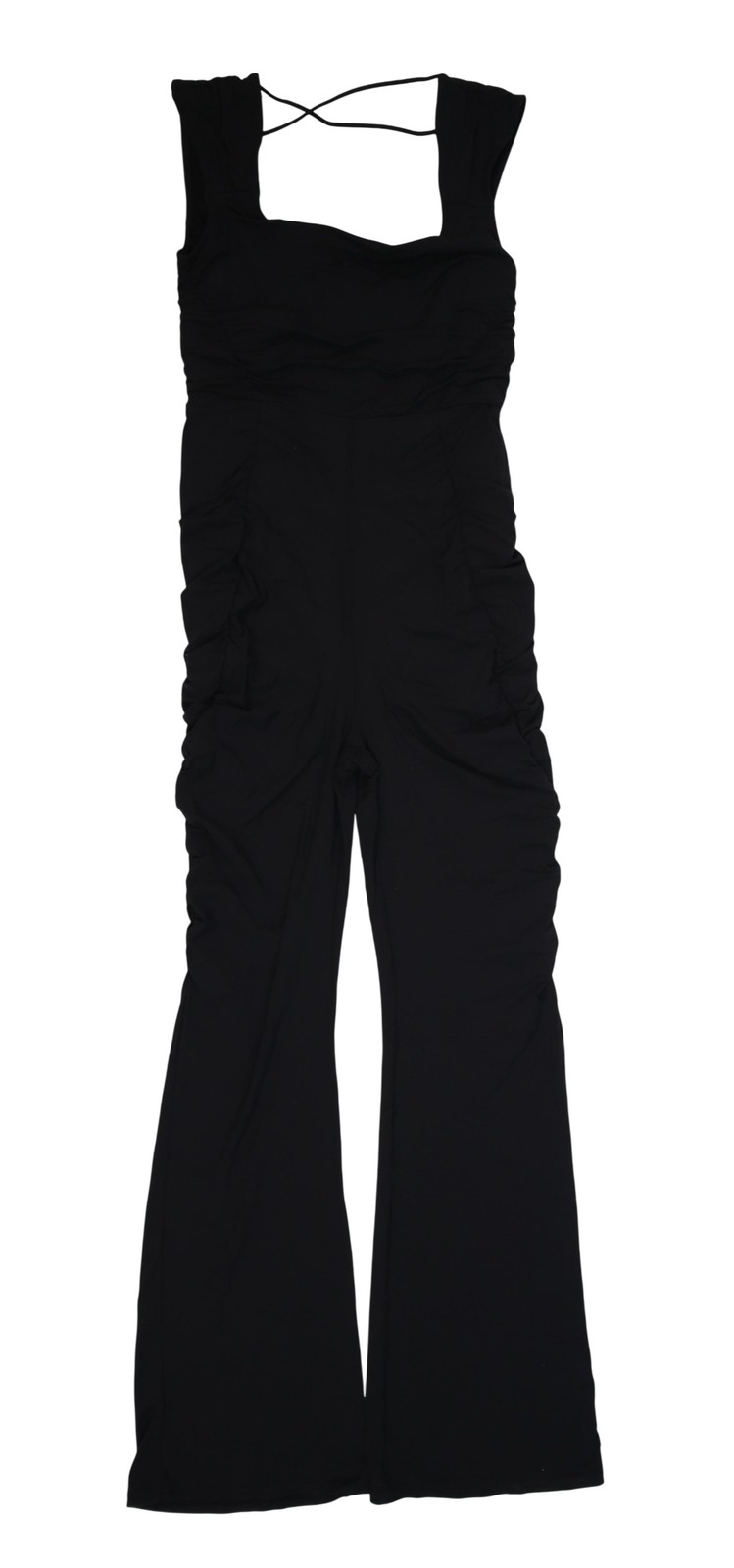 FP Movement Jumpsuit Womens M Black Ruched Flare Stretch One Piece Activewear