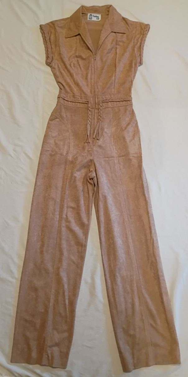 Trolley Car Vintage 80s Grown Suede Jumpsuit Romper Made in USA Sz 7 Juniors