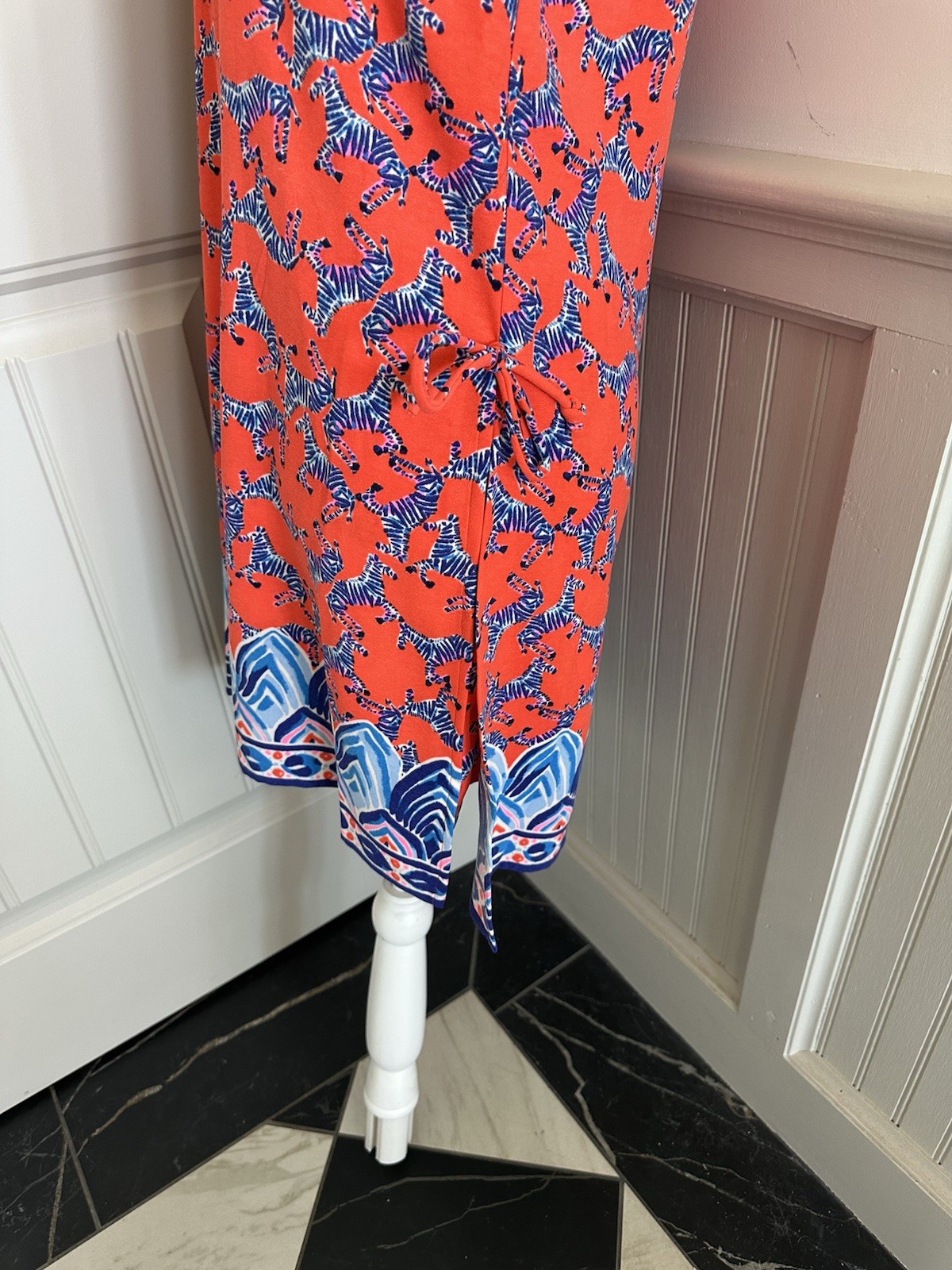Lilly Pulitzer Zebra Romper, Sz 8, orange/blue/black/wht, Brass Chain Straps