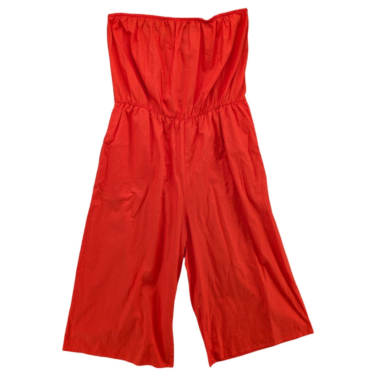 Asos Strapless Wide Leg Jumpsuit Womens Red Orange Lightweight Pockets Size 16