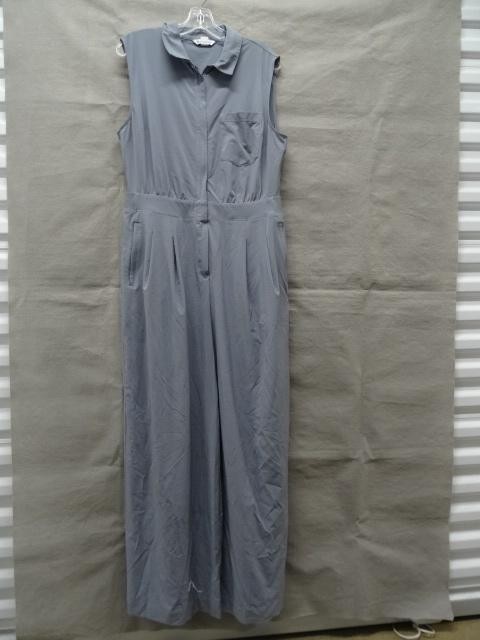 Athleta Jumpsuit Womens 14 Gray Sleeveless Collared Zip Front Wide Leg Pockets