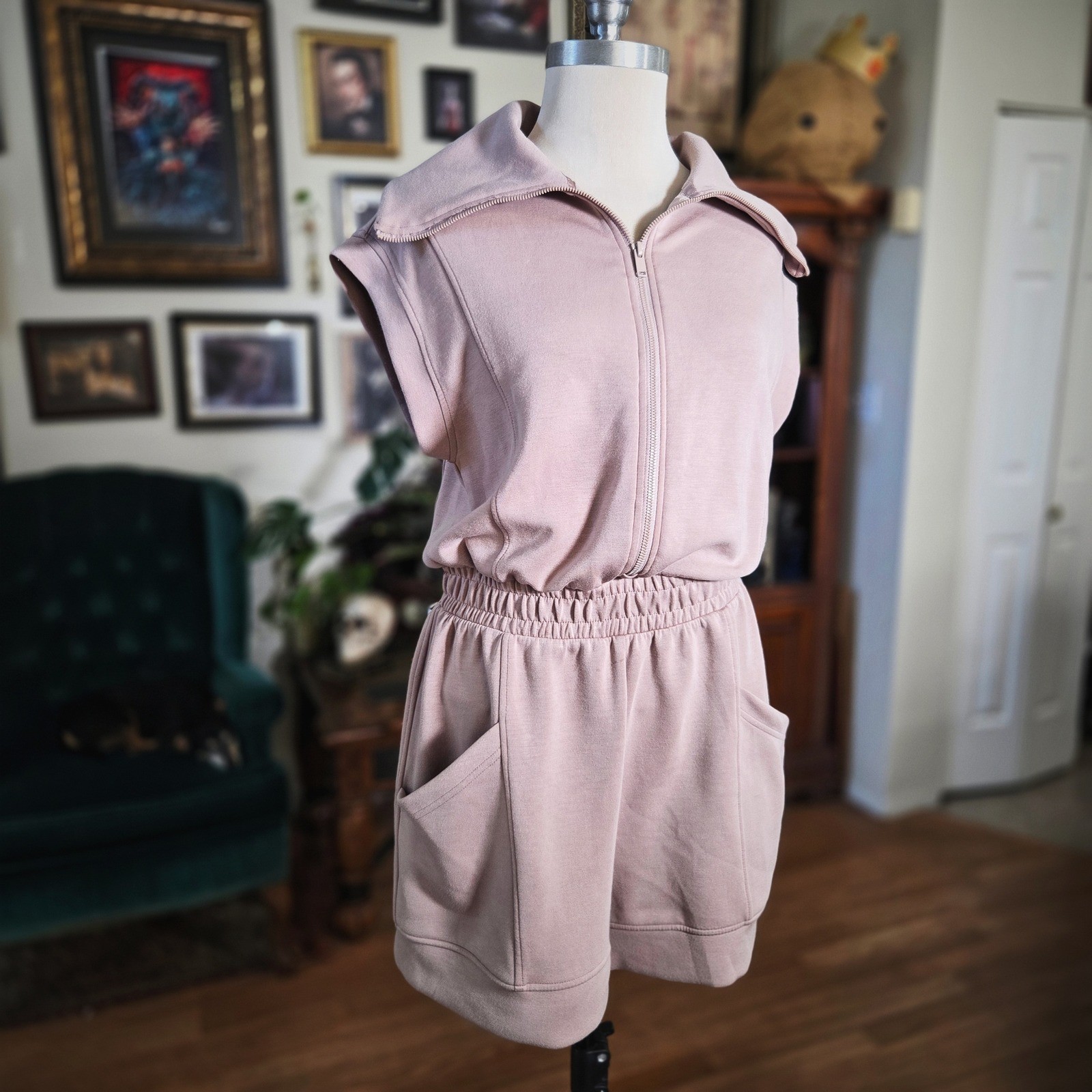 Rae Mode Blush Zip Front Lounge Romper Sleeveless Soft One Piece