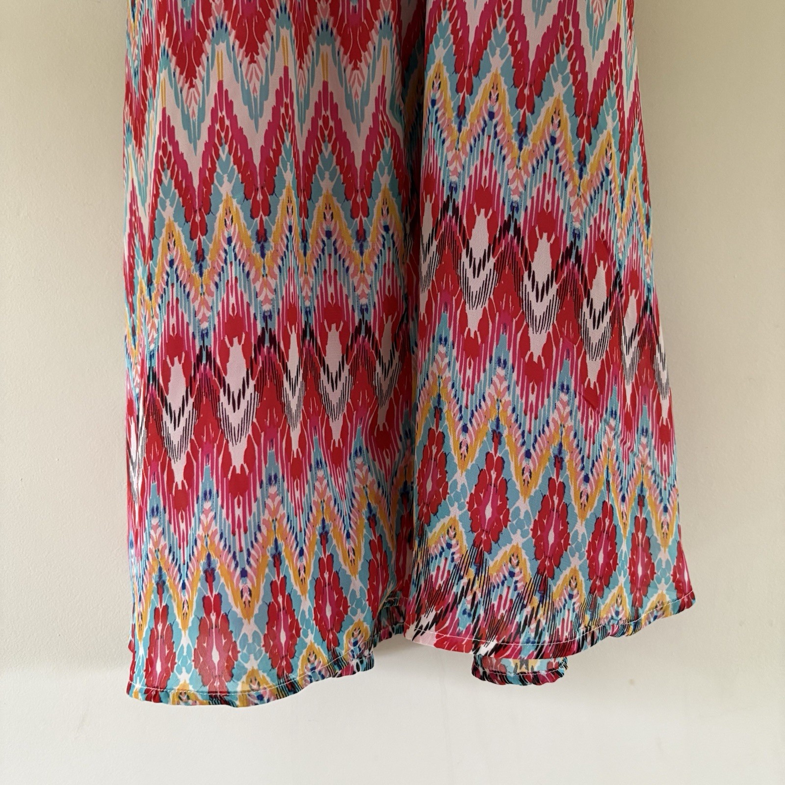Tacera Women’s Multicolor Ikat Chiffon Halter Wide-Leg Ruffle Jumpsuit S