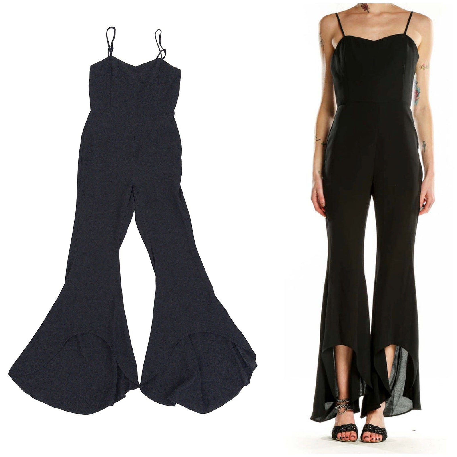 Gianni Bini Black Jumpsuit Women XS Ruffle Hem Flare Leg Party Formal Statement