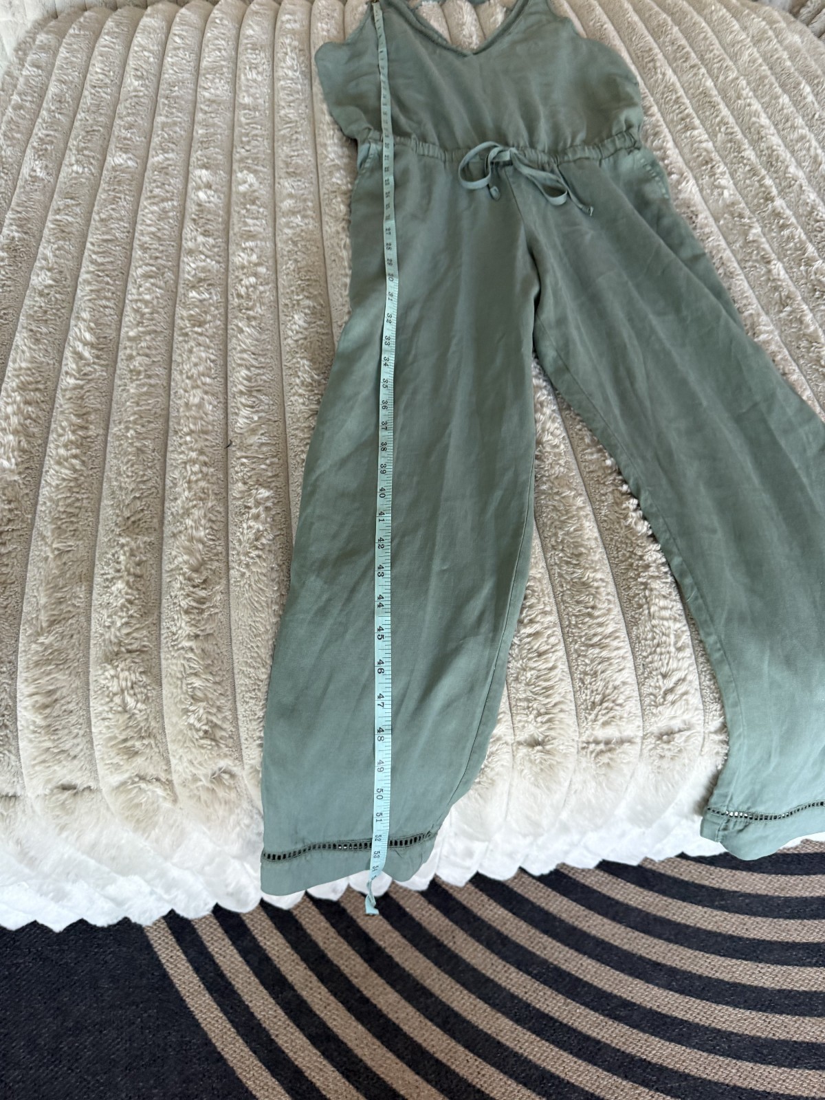 Cloth & Stone Sage Green Wide Leg Jumpsuit XS Anthropologie Tie Back Boho