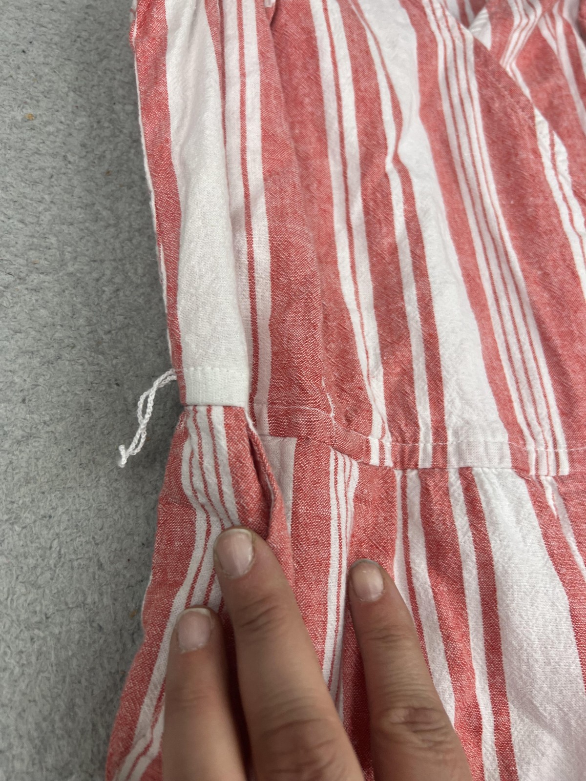 Old Navy Jumpsuit Womens Small Red White Stripe Linen Blend V Neck Wide Leg